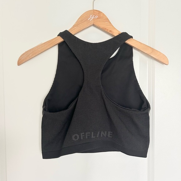 Aerie Black Textured Racerback Sports Bra Medium - Picture 2 of 3
